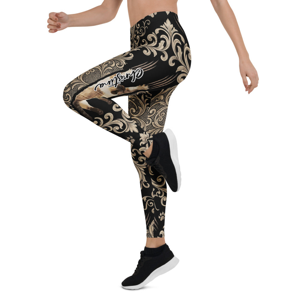 Personalisierte Damen Sportleggings Barock Muster Schwarz Gold Fitness Yoga Leggings M459