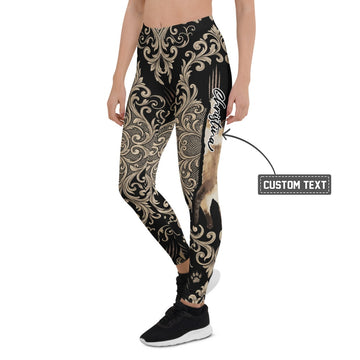 Personalisierte Damen Sportleggings Barock Muster Schwarz Gold Fitness Yoga Leggings M459 - XL