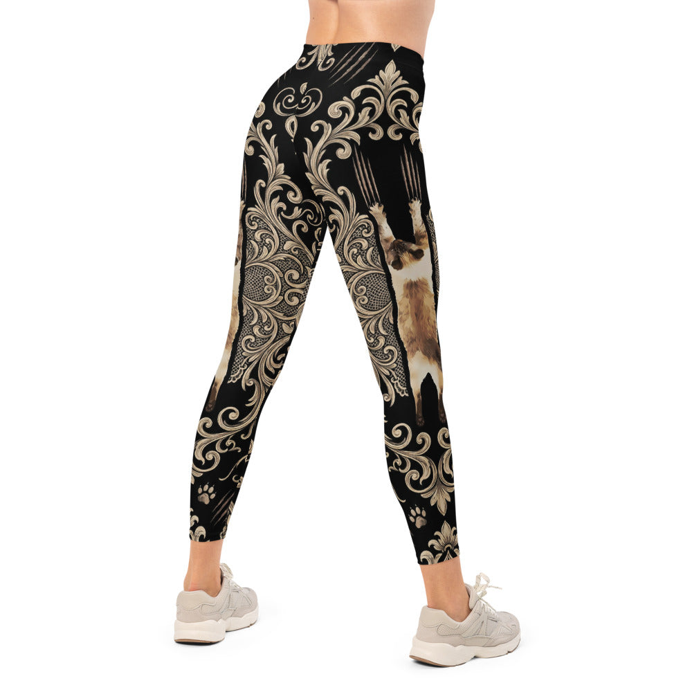 Personalisierte Damen Sportleggings Barock Muster Schwarz Gold Fitness Yoga Leggings M459