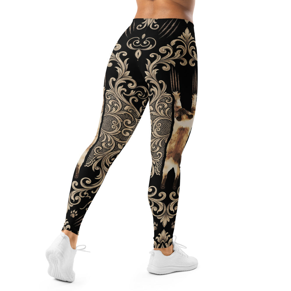 Personalisierte Damen Sportleggings Barock Muster Schwarz Gold Fitness Yoga Leggings M459
