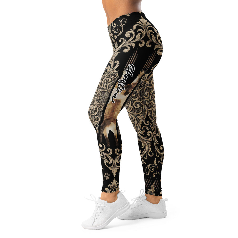Personalisierte Damen Sportleggings Barock Muster Schwarz Gold Fitness Yoga Leggings M459