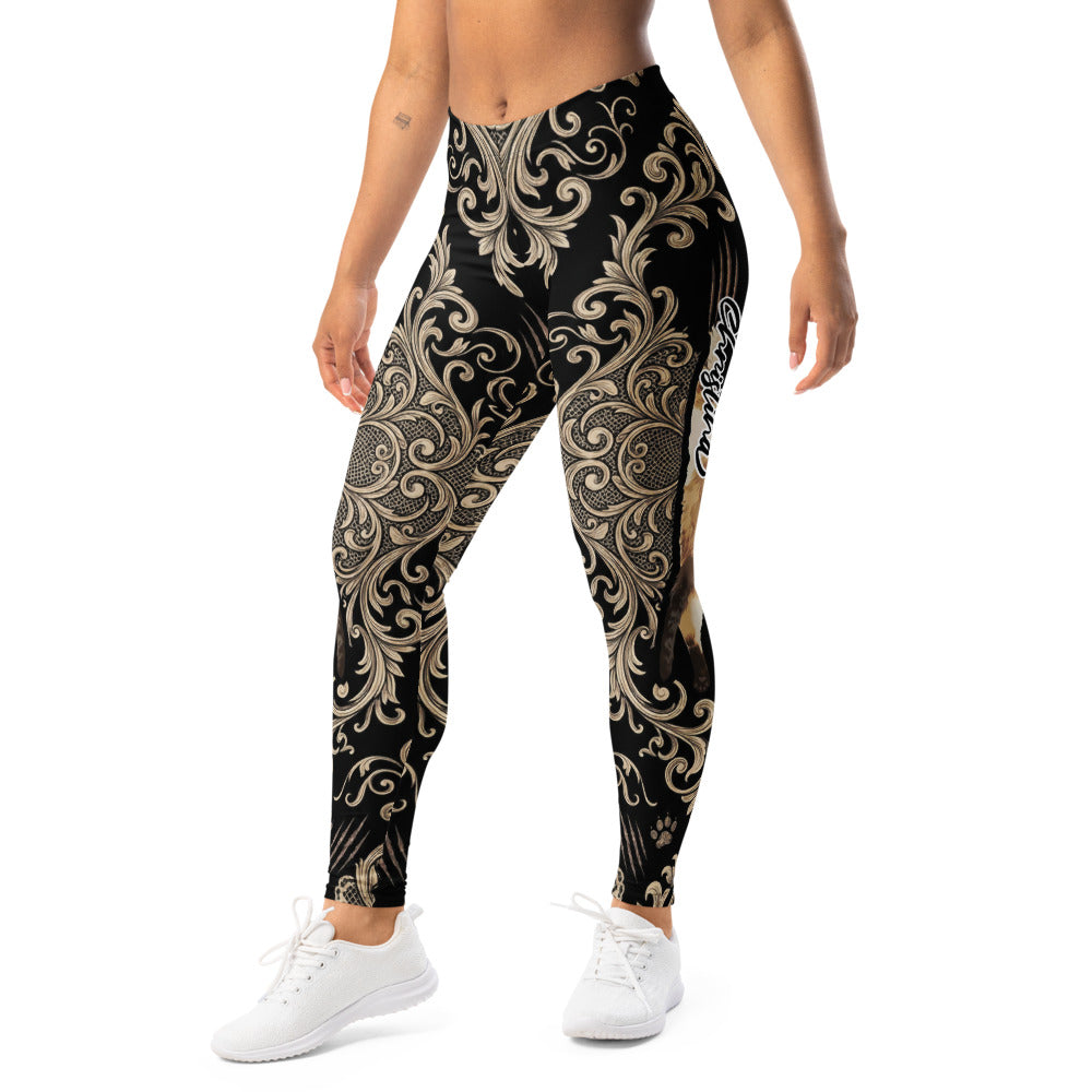 Personalisierte Damen Sportleggings Barock Muster Schwarz Gold Fitness Yoga Leggings M459