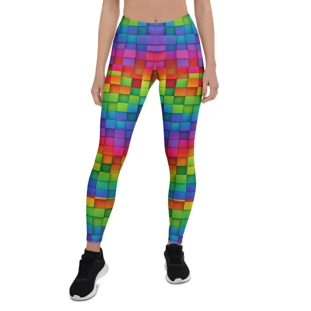 Personalisierte Sportleggings Damen Regenbogen Bunt Geometrisches Würfel Design Fitness Leggings Yoga Hose H808
