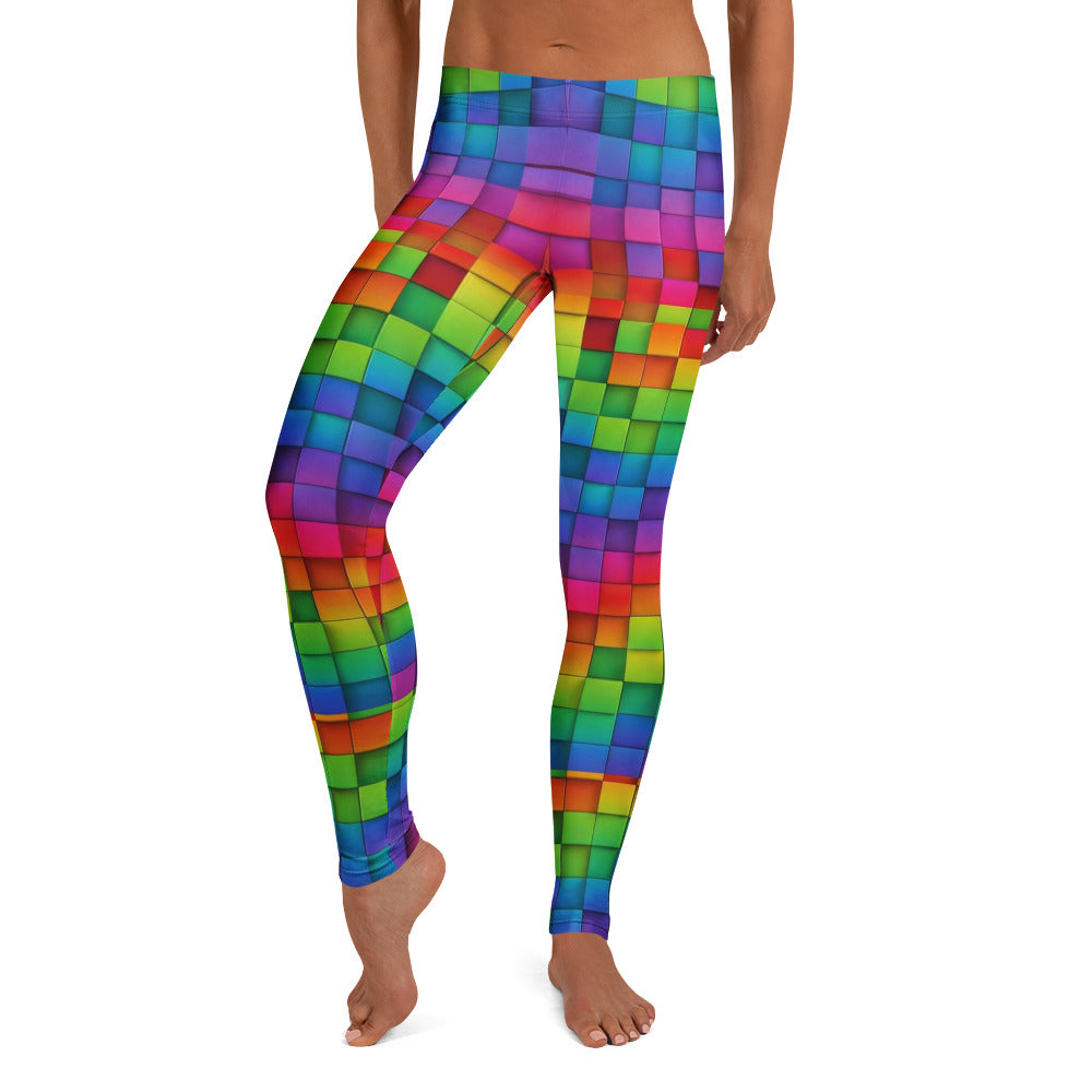 Personalisierte Sportleggings Damen Regenbogen Bunt Geometrisches Würfel Design Fitness Leggings Yoga Hose H808