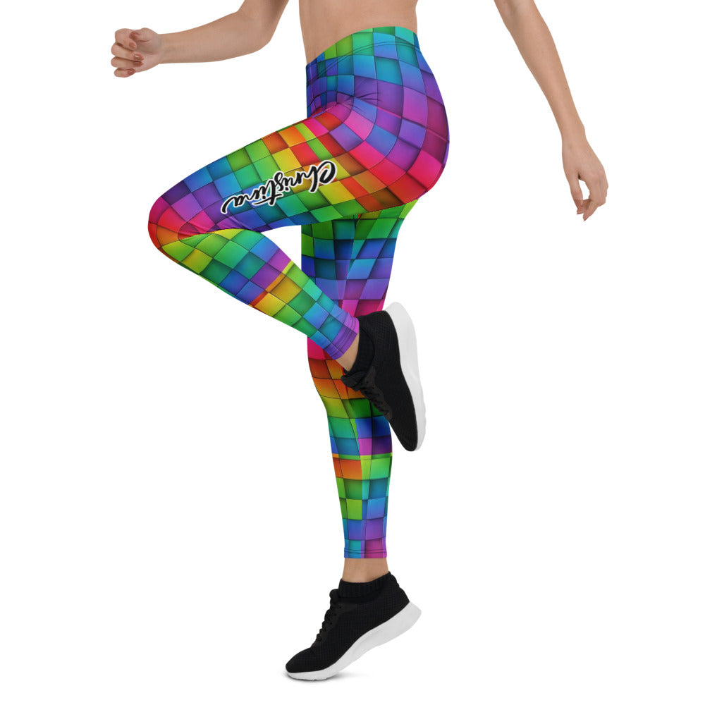 Personalisierte Sportleggings Damen Regenbogen Bunt Geometrisches Würfel Design Fitness Leggings Yoga Hose H808
