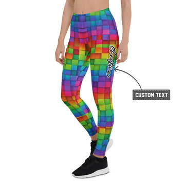 Personalisierte Sportleggings Damen Regenbogen Bunt Geometrisches Würfel Design Fitness Leggings Yoga Hose H808 - XL