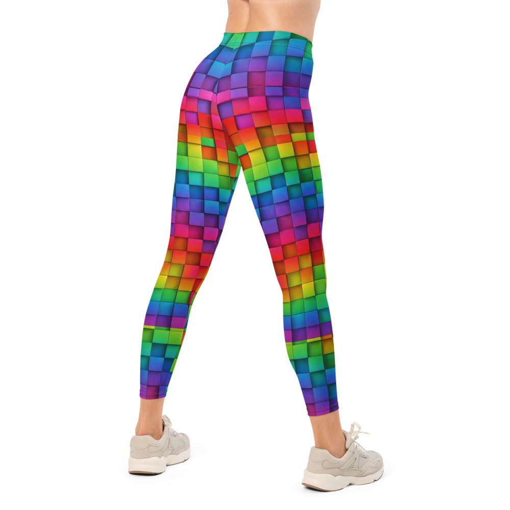 Personalisierte Sportleggings Damen Regenbogen Bunt Geometrisches Würfel Design Fitness Leggings Yoga Hose H808