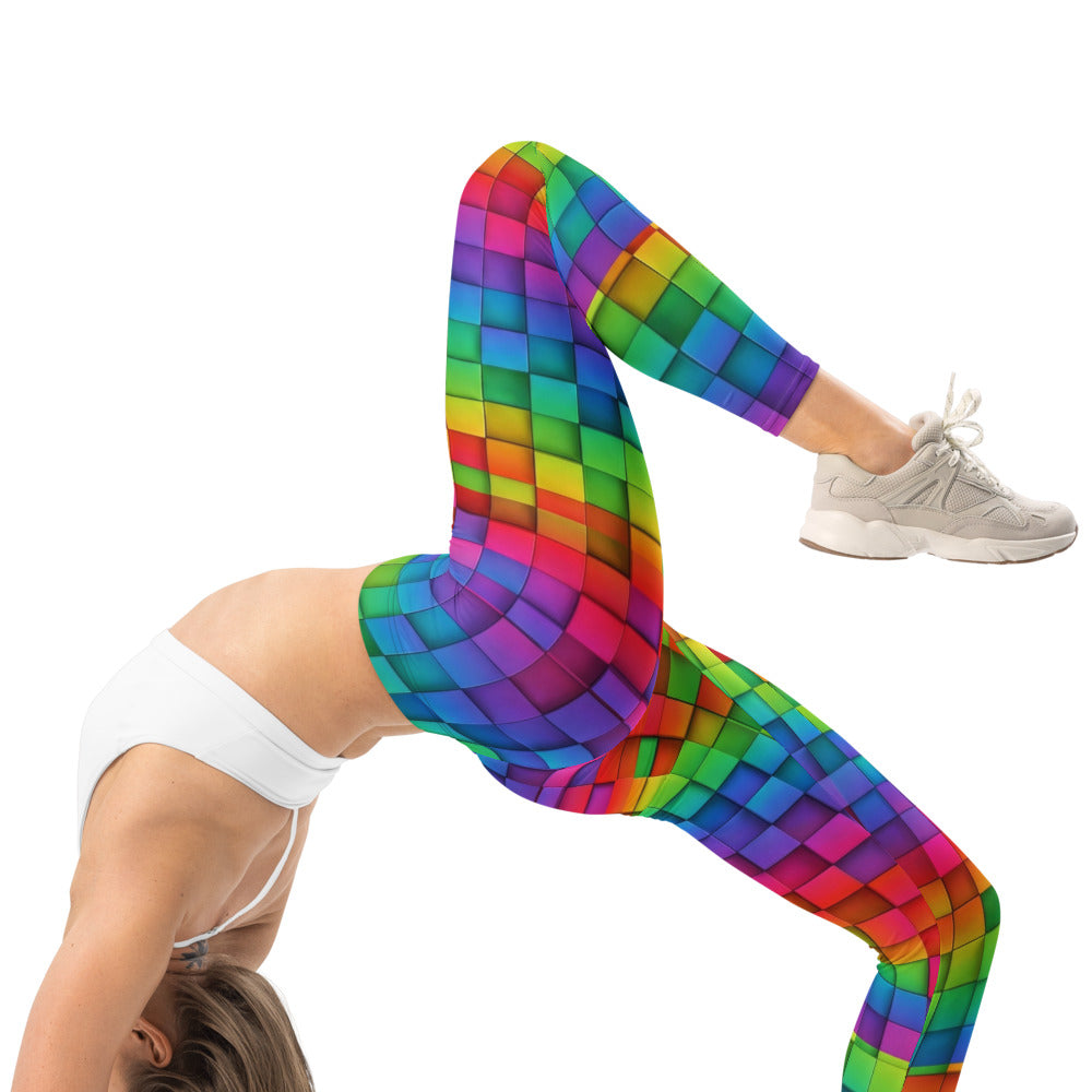 Personalisierte Sportleggings Damen Regenbogen Bunt Geometrisches Würfel Design Fitness Leggings Yoga Hose H808