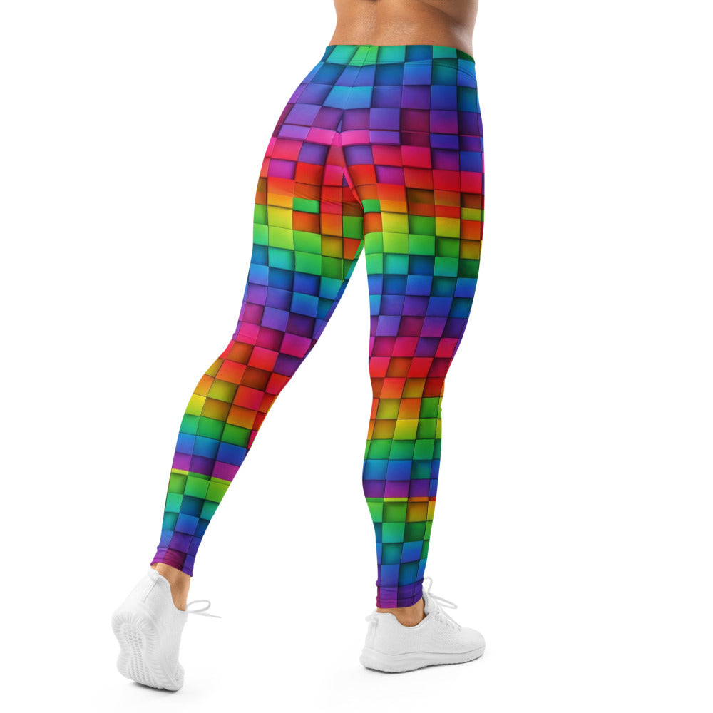 Personalisierte Sportleggings Damen Regenbogen Bunt Geometrisches Würfel Design Fitness Leggings Yoga Hose H808