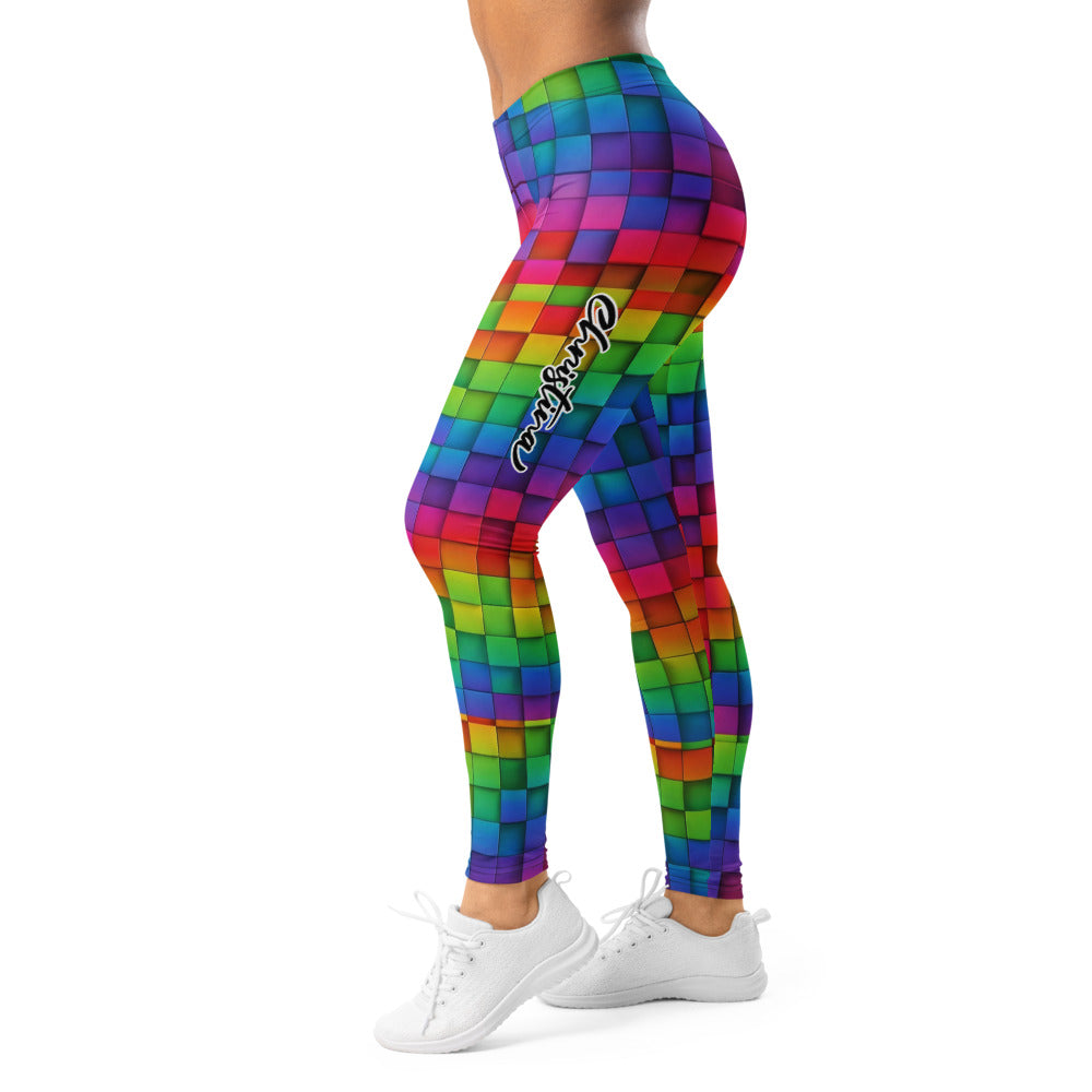 Personalisierte Sportleggings Damen Regenbogen Bunt Geometrisches Würfel Design Fitness Leggings Yoga Hose H808