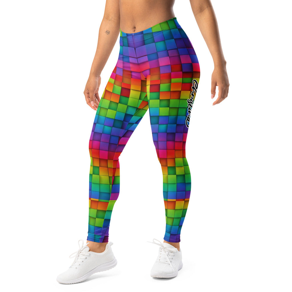 Personalisierte Sportleggings Damen Regenbogen Bunt Geometrisches Würfel Design Fitness Leggings Yoga Hose H808