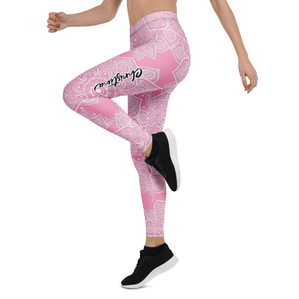 Personalisierte Damen Yoga Leggings Mandala Design Pink Weiß Sportleggings Fitnesshose E806