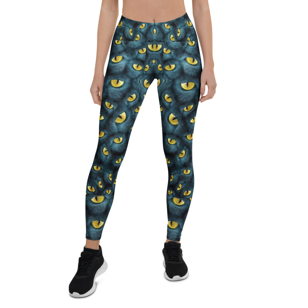 Personalisierte Sportleggings Damen Katzenaugen Muster Schwarz Gelb Fitness Leggings A297