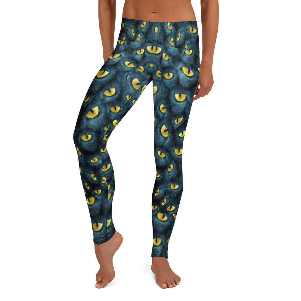 Personalisierte Sportleggings Damen Katzenaugen Muster Schwarz Gelb Fitness Leggings A297