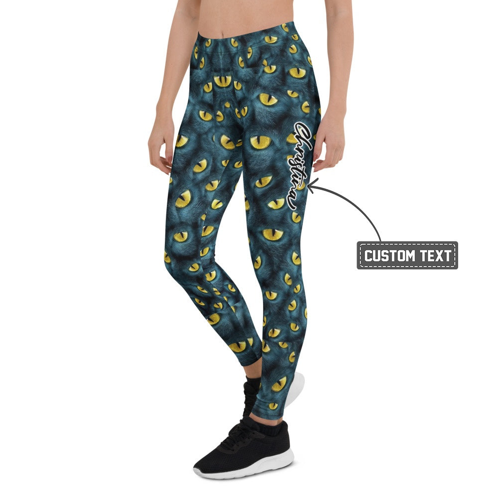 Personalisierte Sportleggings Damen Katzenaugen Muster Schwarz Gelb Fitness Leggings A297 - XL