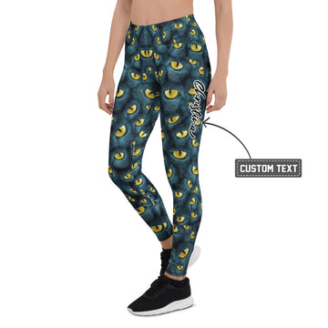 Personalisierte Sportleggings Damen Katzenaugen Muster Schwarz Gelb Fitness Leggings A297 - XL
