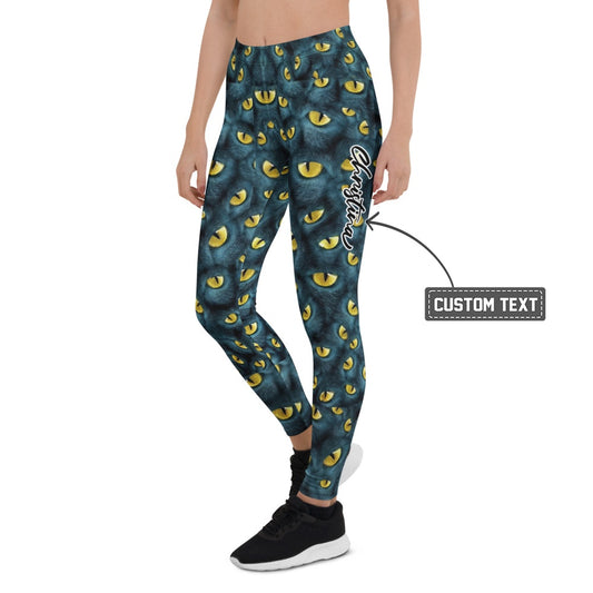 Personalisierte Sportleggings Damen Katzenaugen Muster Schwarz Gelb Fitness Leggings A297 - XL
