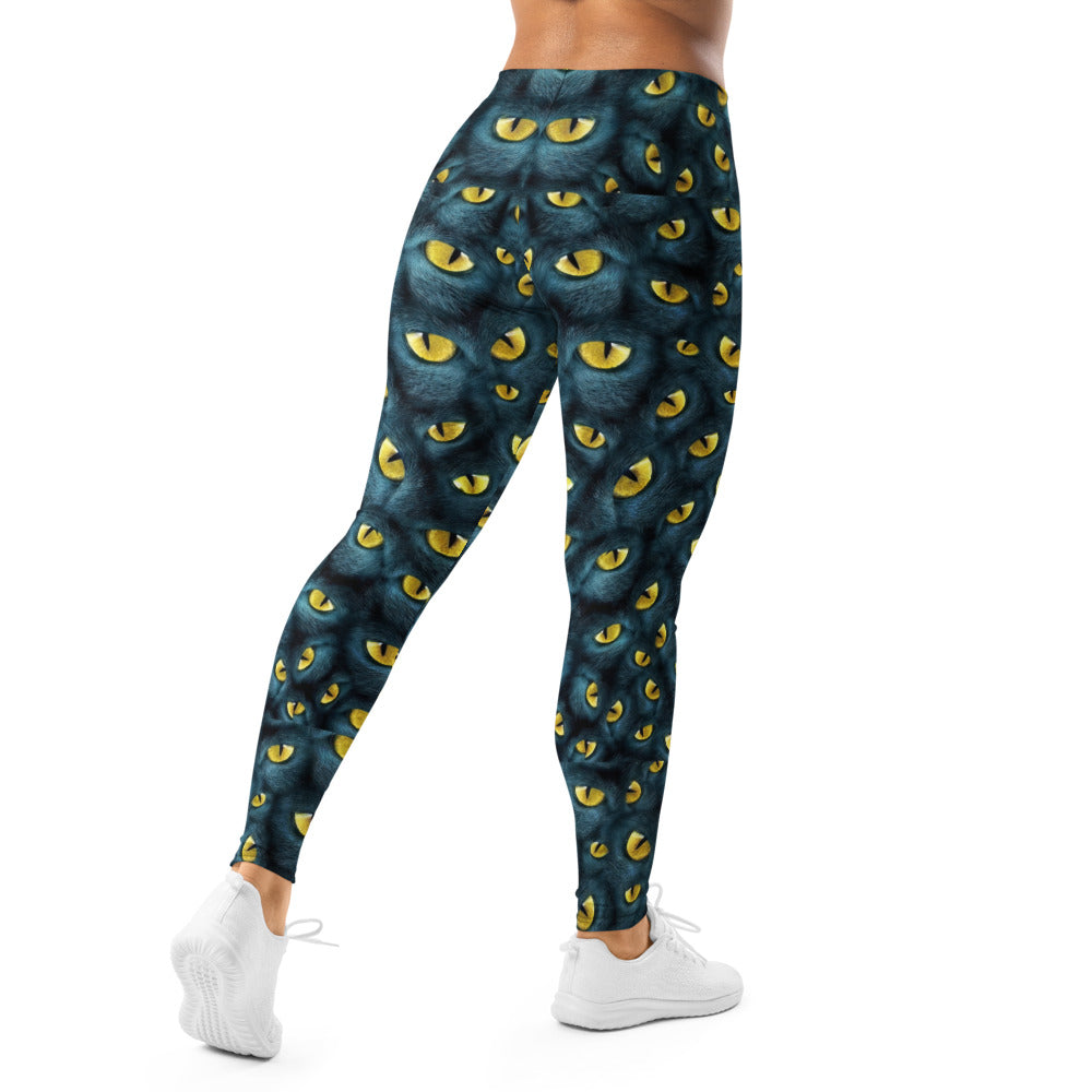 Personalisierte Sportleggings Damen Katzenaugen Muster Schwarz Gelb Fitness Leggings A297