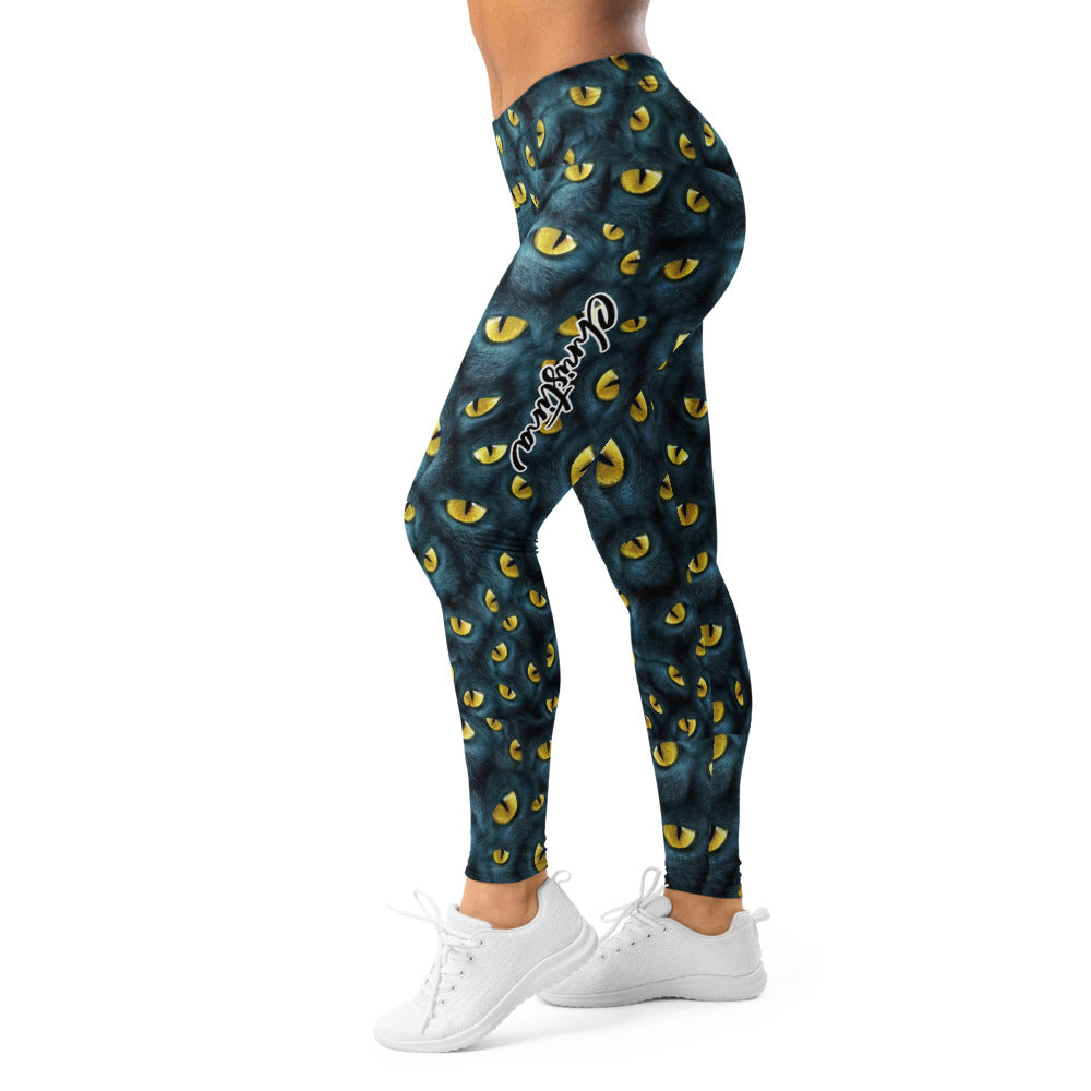 Personalisierte Sportleggings Damen Katzenaugen Muster Schwarz Gelb Fitness Leggings A297
