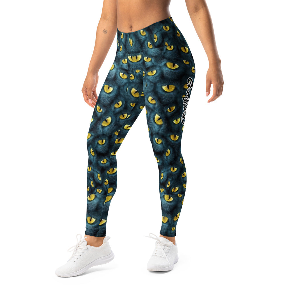 Personalisierte Sportleggings Damen Katzenaugen Muster Schwarz Gelb Fitness Leggings A297