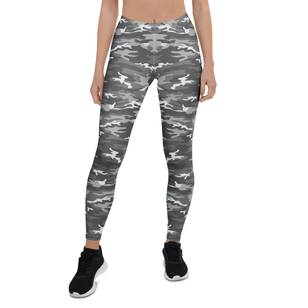 Personalisierte Damen Sportleggings Camouflage Grau Schwarz Fitness Leggings Tarnmuster T834