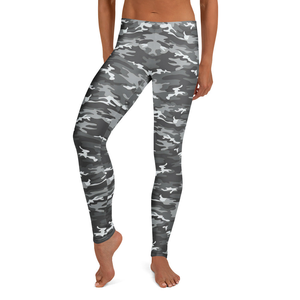 Personalisierte Damen Sportleggings Camouflage Grau Schwarz Fitness Leggings Tarnmuster T834