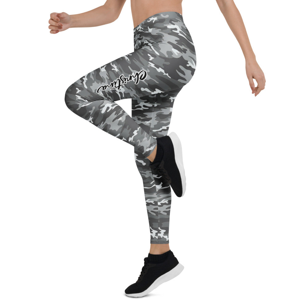 Personalisierte Damen Sportleggings Camouflage Grau Schwarz Fitness Leggings Tarnmuster T834