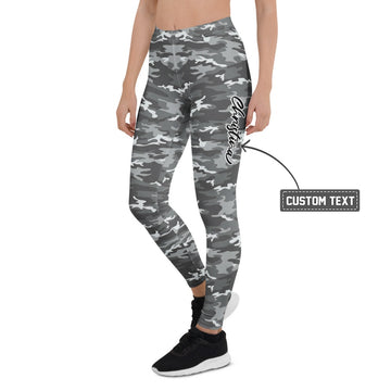 Personalisierte Damen Sportleggings Camouflage Grau Schwarz Fitness Leggings Tarnmuster T834 - XL