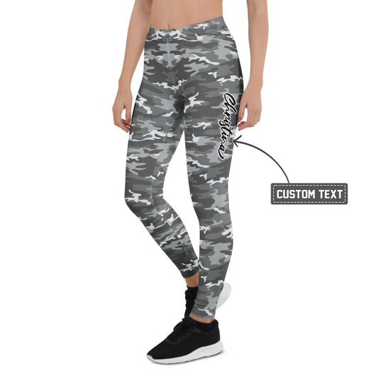Personalisierte Damen Sportleggings Camouflage Grau Schwarz Fitness Leggings Tarnmuster T834 - XL