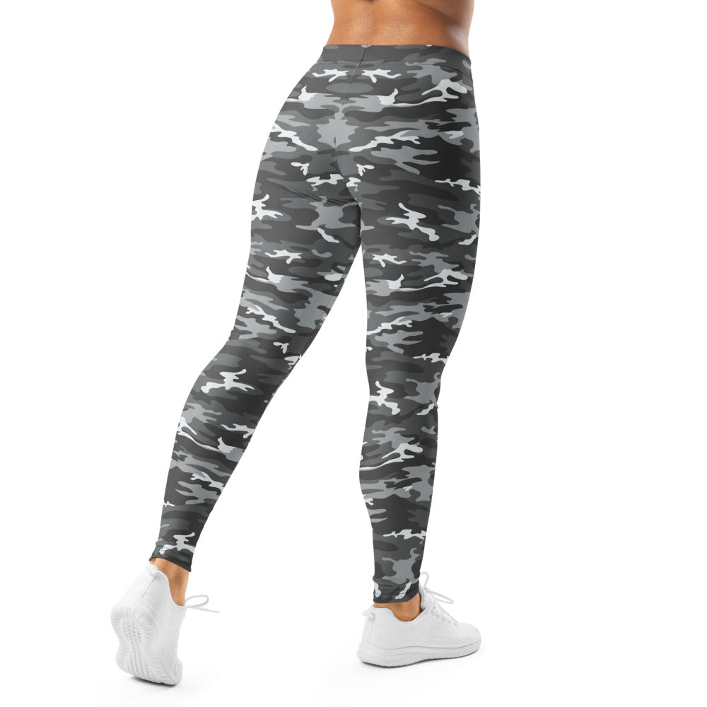Personalisierte Damen Sportleggings Camouflage Grau Schwarz Fitness Leggings Tarnmuster T834