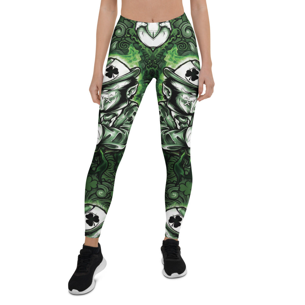 Personalisierte Sportleggings Damen St. Patrick's Day Leprechaun Design Grün Weiß Fitness Leggings Q361