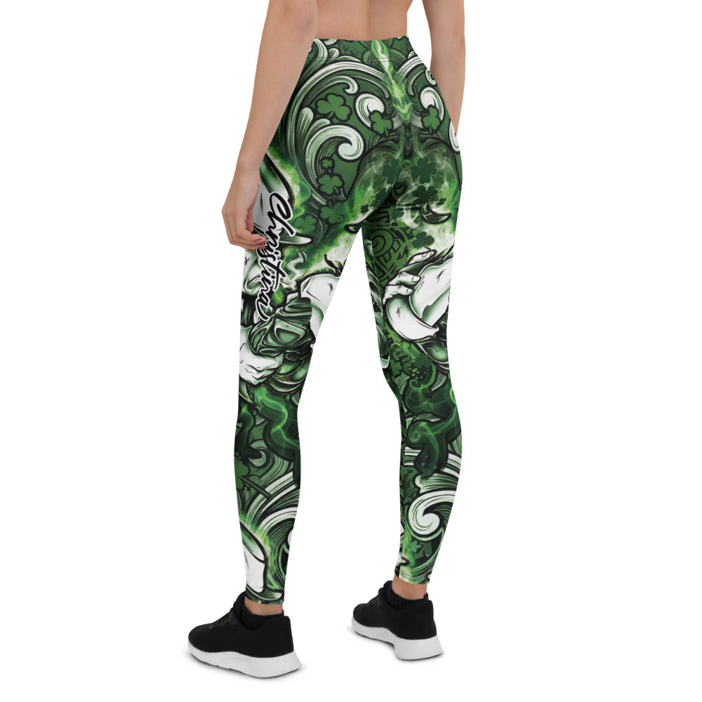 Personalisierte Sportleggings Damen St. Patrick's Day Leprechaun Design Grün Weiß Fitness Leggings Q361