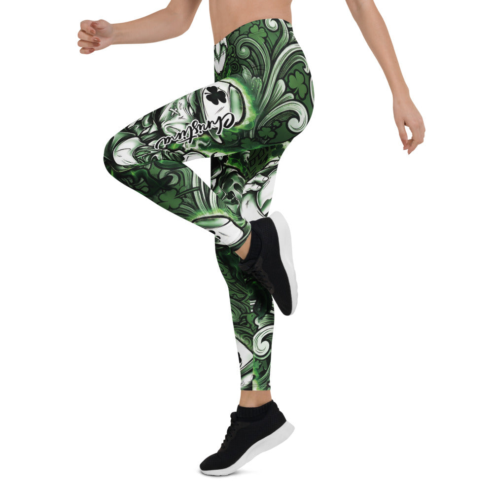 Personalisierte Sportleggings Damen St. Patrick's Day Leprechaun Design Grün Weiß Fitness Leggings Q361