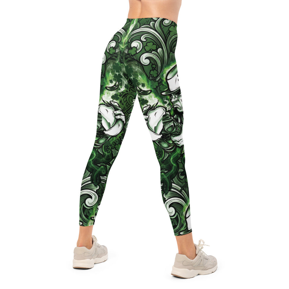 Personalisierte Sportleggings Damen St. Patrick's Day Leprechaun Design Grün Weiß Fitness Leggings Q361
