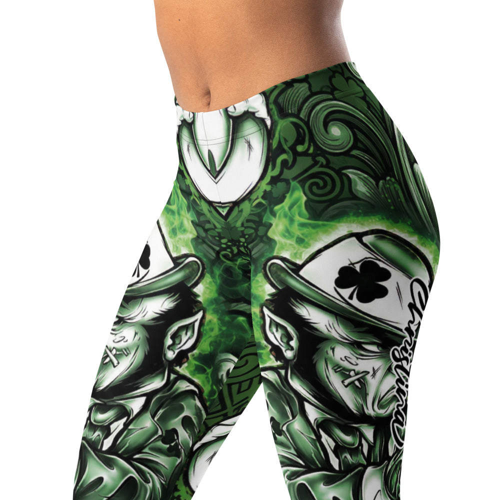 Personalisierte Sportleggings Damen St. Patrick's Day Leprechaun Design Grün Weiß Fitness Leggings Q361