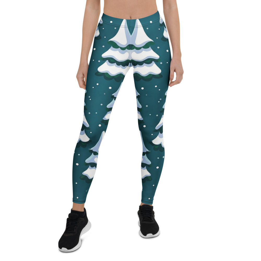 Personalisierte Damen Sportleggings Weihnachten Tannenbaum Muster Dunkelgrün Fitness Leggings D471