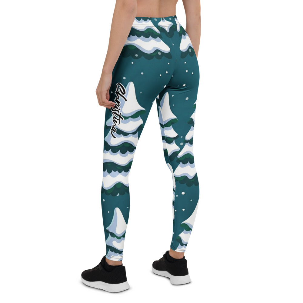 Personalisierte Damen Sportleggings Weihnachten Tannenbaum Muster Dunkelgrün Fitness Leggings D471