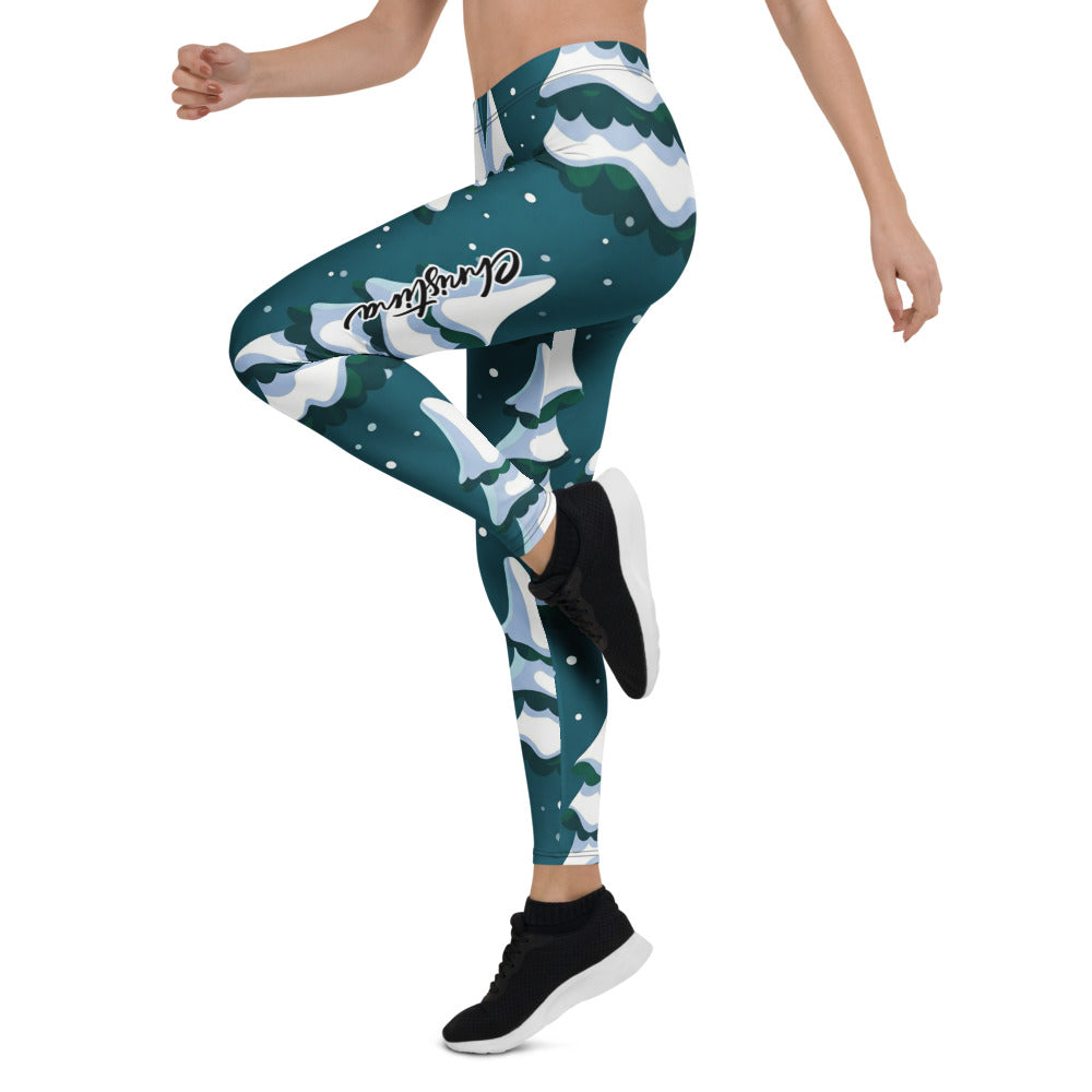 Personalisierte Damen Sportleggings Weihnachten Tannenbaum Muster Dunkelgrün Fitness Leggings D471