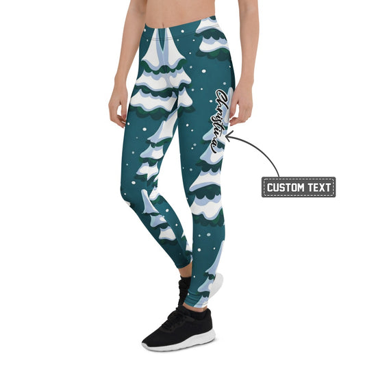 Personalisierte Damen Sportleggings Weihnachten Tannenbaum Muster Dunkelgrün Fitness Leggings D471 - XL