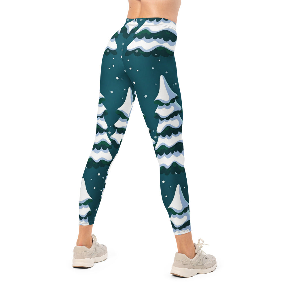 Personalisierte Damen Sportleggings Weihnachten Tannenbaum Muster Dunkelgrün Fitness Leggings D471