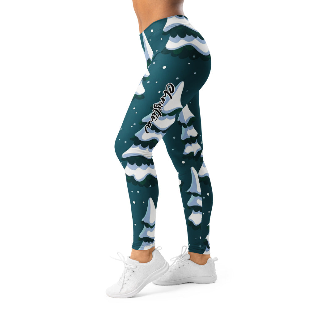 Personalisierte Damen Sportleggings Weihnachten Tannenbaum Muster Dunkelgrün Fitness Leggings D471