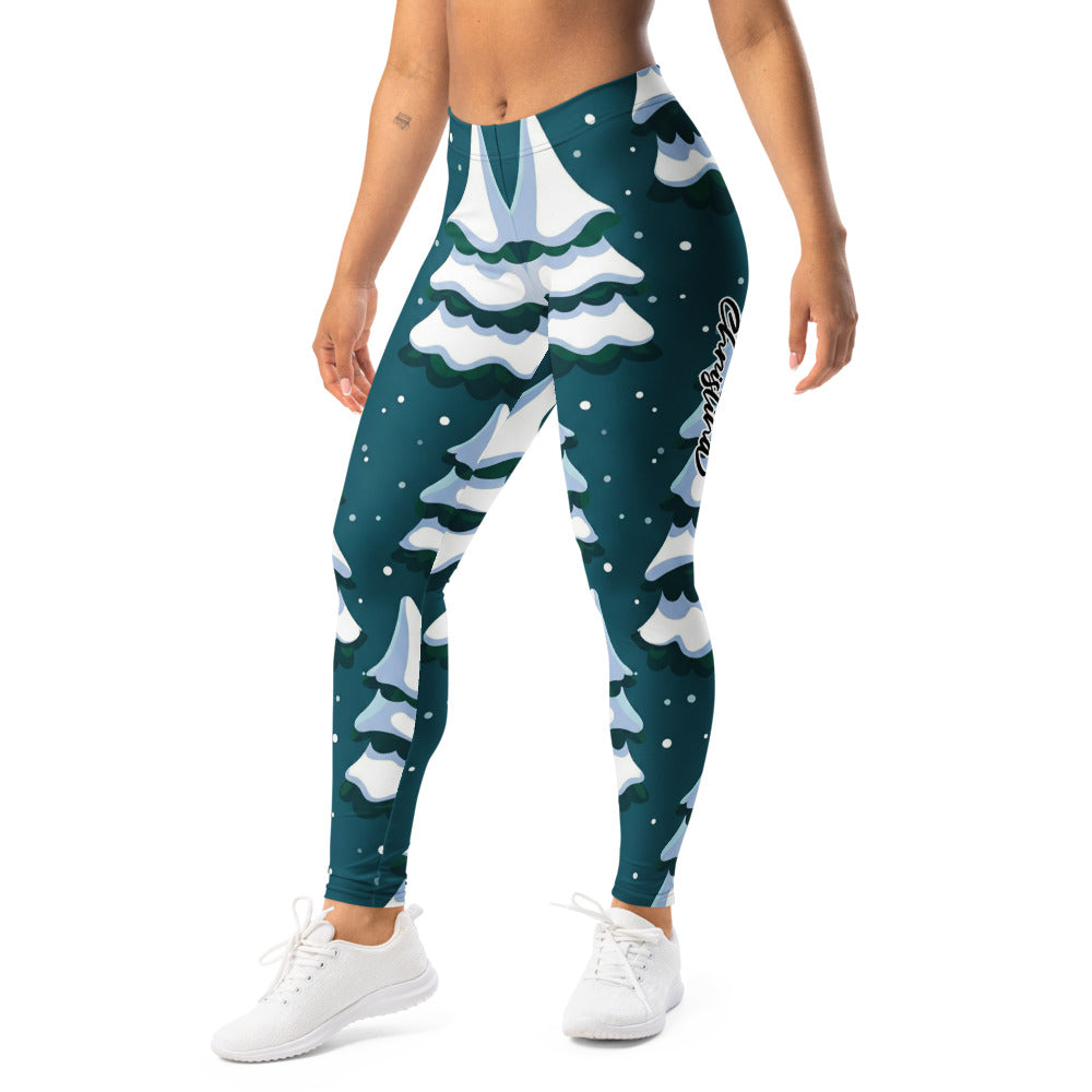 Personalisierte Damen Sportleggings Weihnachten Tannenbaum Muster Dunkelgrün Fitness Leggings D471