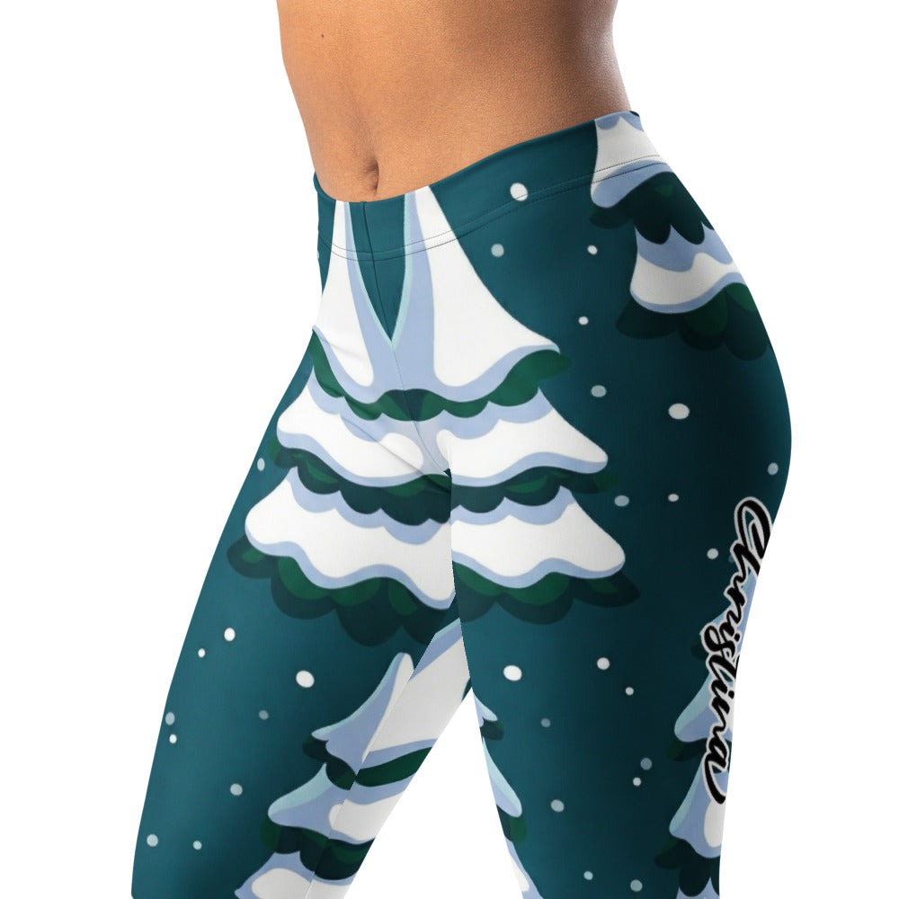 Personalisierte Damen Sportleggings Weihnachten Tannenbaum Muster Dunkelgrün Fitness Leggings D471