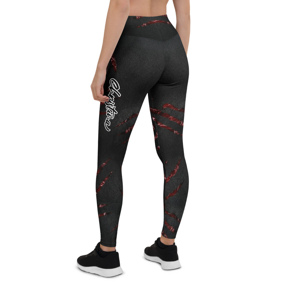 Personalisierte Damen Sportleggings Krallenspuren Design Schwarz Rot Fitness Leggings G674