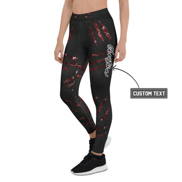 Personalisierte Damen Sportleggings Krallenspuren Design Schwarz Rot Fitness Leggings G674 - XL
