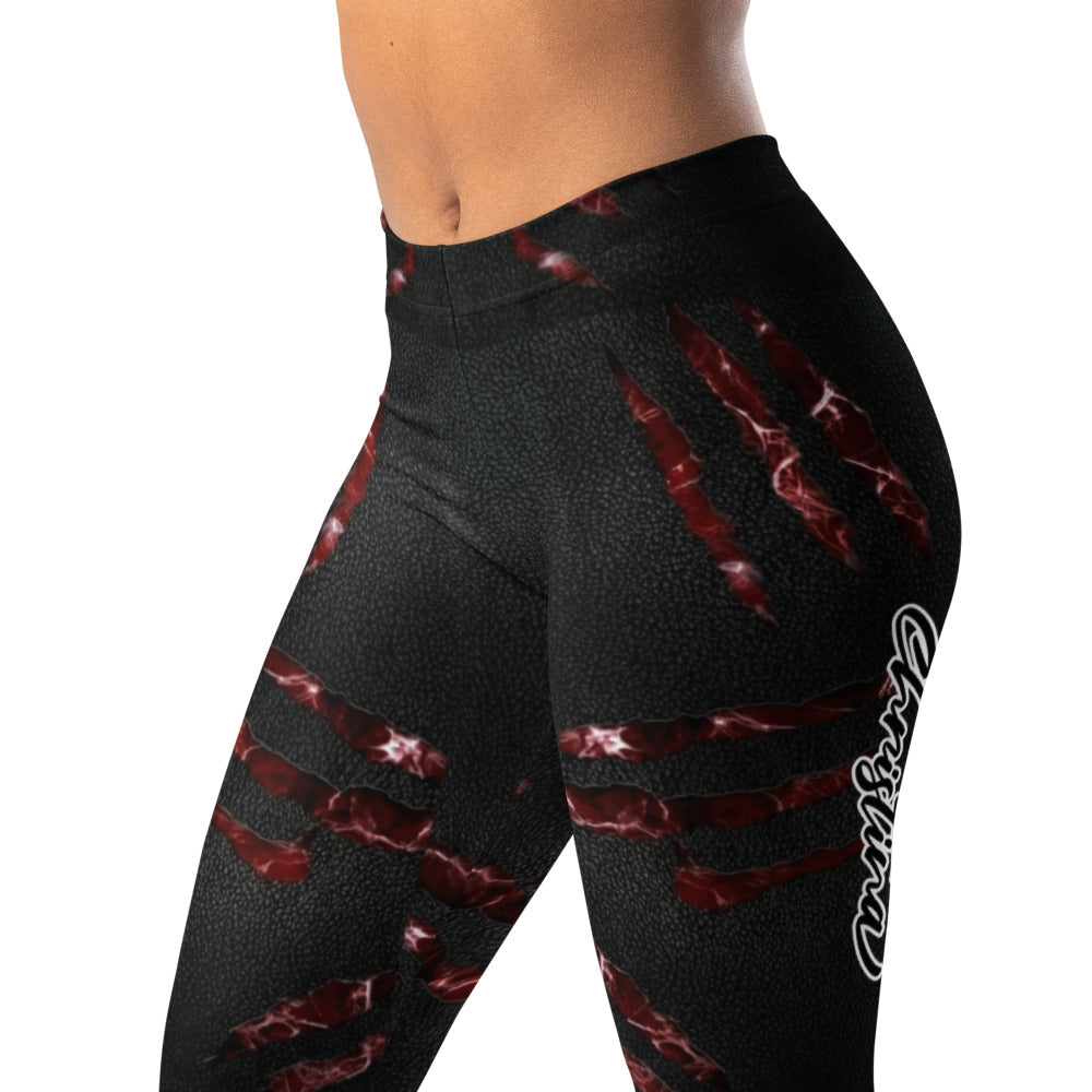 Personalisierte Damen Sportleggings Krallenspuren Design Schwarz Rot Fitness Leggings G674