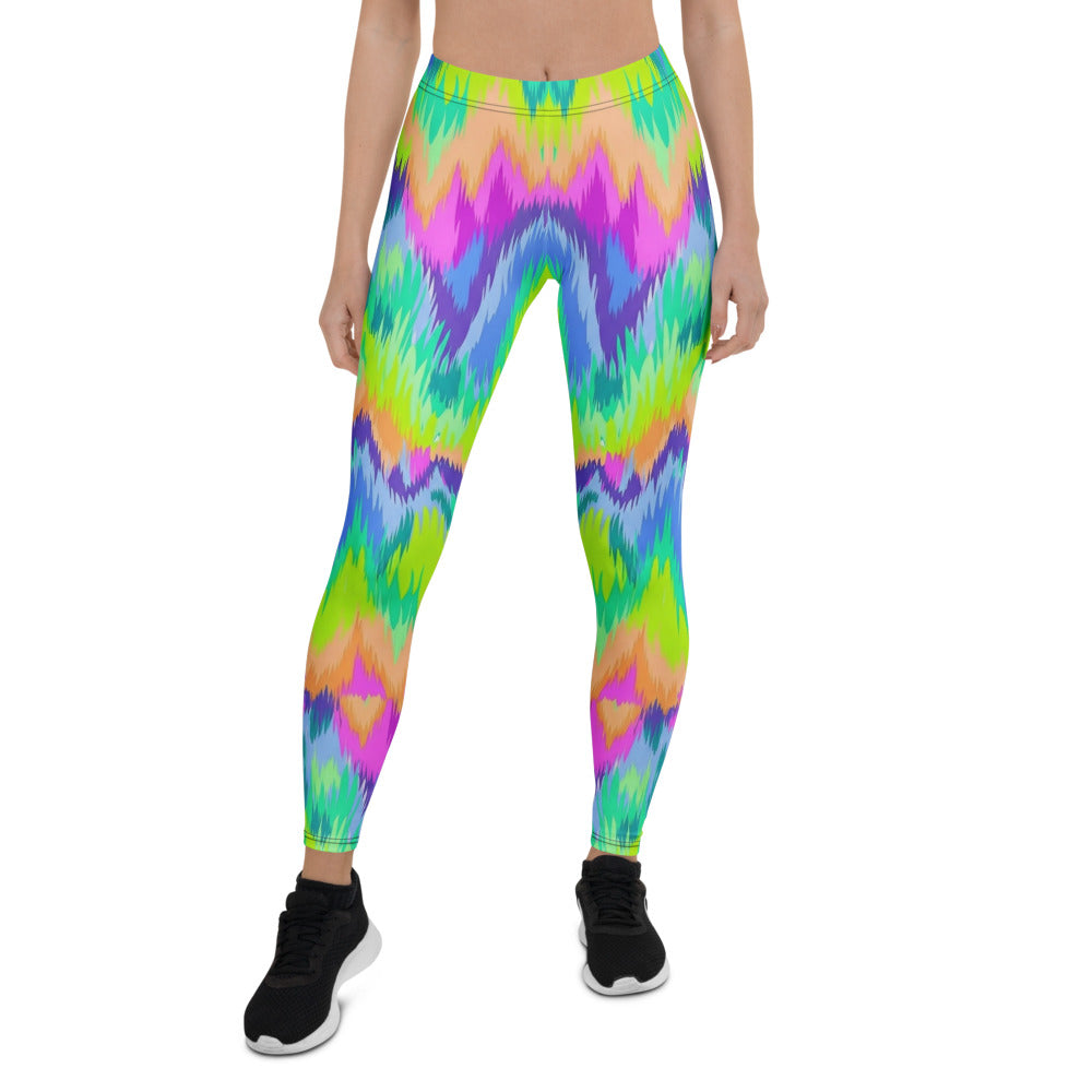 Personalisierte Damen Sportleggings Bunt Zickzack Muster Fitness Yoga Leggings Abstrakt Mehrfarbig X649