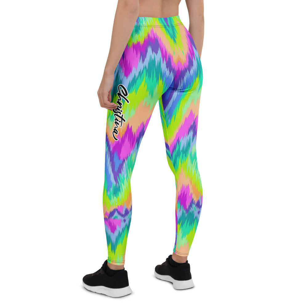 Personalisierte Damen Sportleggings Bunt Zickzack Muster Fitness Yoga Leggings Abstrakt Mehrfarbig X649