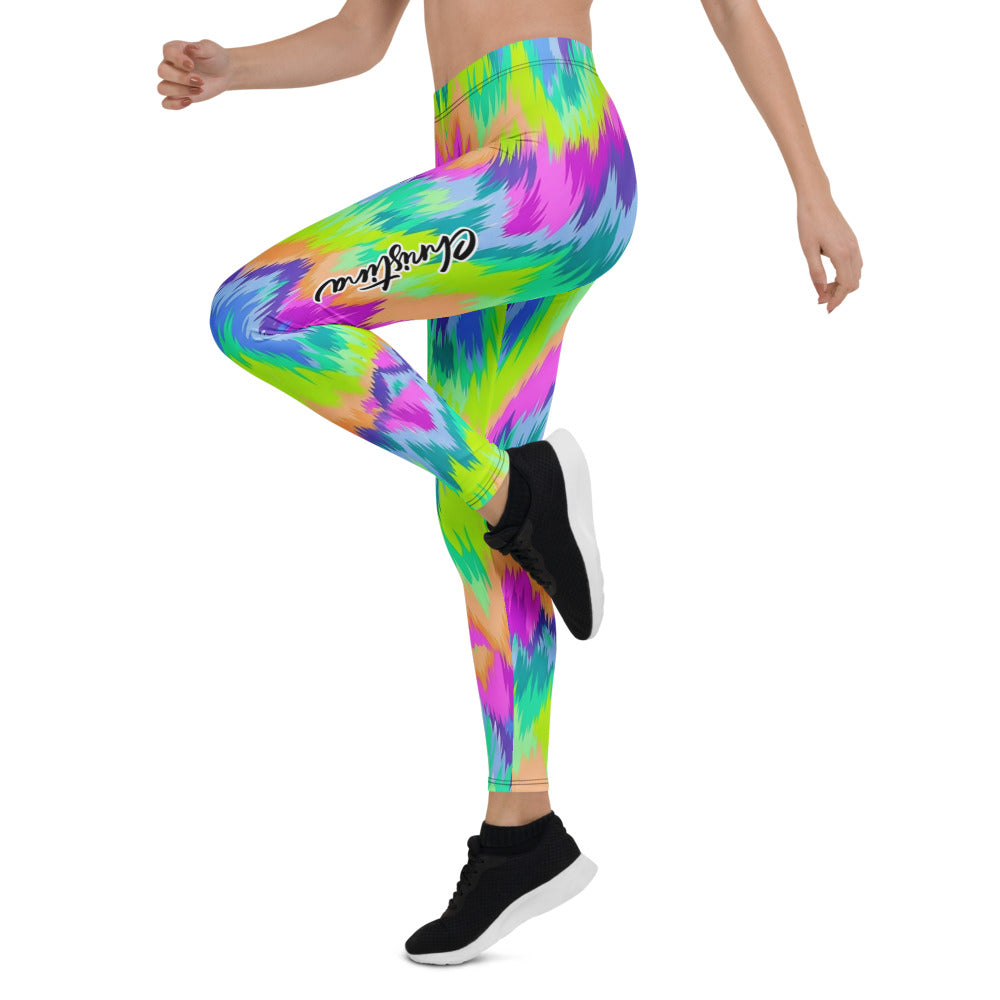 Personalisierte Damen Sportleggings Bunt Zickzack Muster Fitness Yoga Leggings Abstrakt Mehrfarbig X649