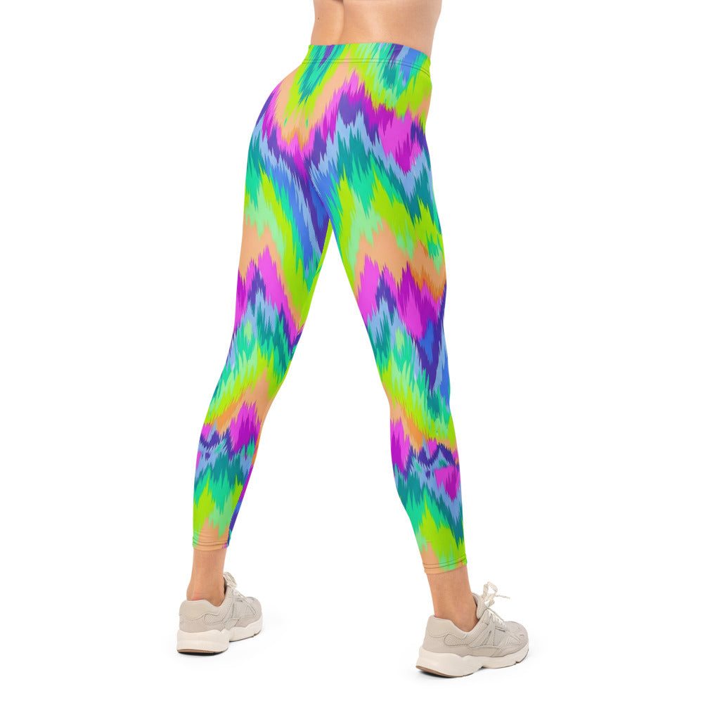 Personalisierte Damen Sportleggings Bunt Zickzack Muster Fitness Yoga Leggings Abstrakt Mehrfarbig X649